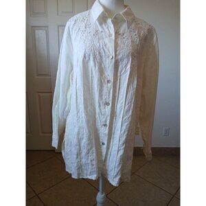 Richard Malcolm‎ Woman’s Beige Tunic Embroidery 100% Irish Linen Button Up Boho